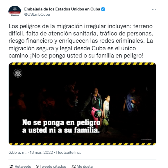 Tuit de la Embajada de EE.UU en La Habana.